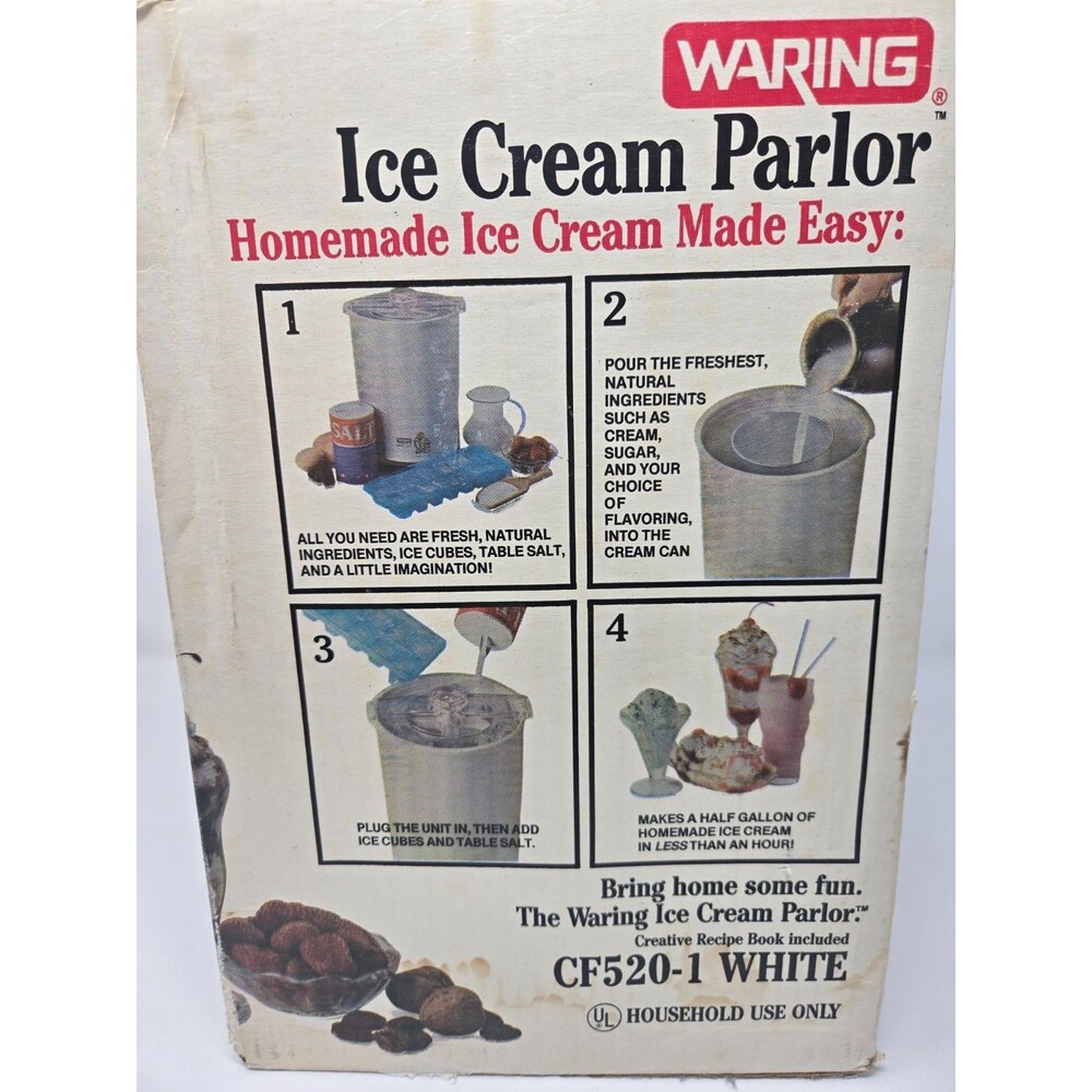 Waring Ice Cream Parlor CF520-1 Vintage Electric Maker w/ Box Manuals Complete - Picture 6 of 6